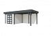 Tuinhuis Bosuil 300 x 300 cm met Luifel 400 cm, wit/antraciet gespoten.