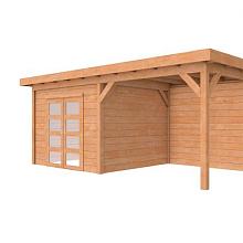 Blokhut Douglas Roek dubbele deur 300x300cm met luifel 400cm blank