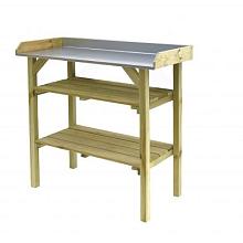 Grenen Tuinwerkbank + zinken blad 90x45x95cm