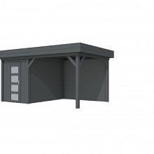 Tuinhuis Kiekendief 200 x 300 cm met Luifel 300 cm, antraciet gespoten.