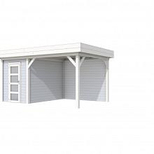 Tuinhuis Kiekendief 200 x 300 cm met Luifel 300 cm, lichtgrijs/wit gespoten.