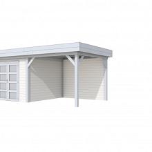 Tuinhuis Bosuil 300 x 300 cm met Luifel 300 cm, wit/lichtgrijs gespoten.