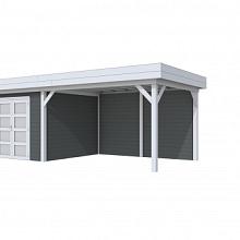 Tuinhuis Bosuil 300 x 300 cm met Luifel 400 cm, antraciet/lichtgrijs gespoten.