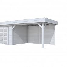 Tuinhuis Bosuil 300 x 300 cm met Luifel 400 cm, lichtgrijs gespoten.