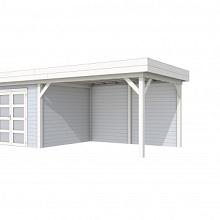 Tuinhuis Bosuil 300 x 300 cm met Luifel 400 cm, wit/lichtgrijs gespoten.