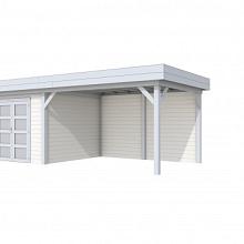 Tuinhuis Bosuil 300 x 300 cm met Luifel 400 cm, lichtgrijs/wit gespoten.