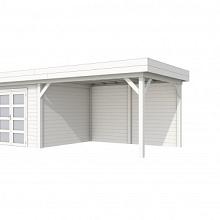 Tuinhuis Bosuil 300 x 300 cm met Luifel 400 cm, wit gespoten.