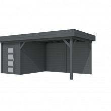 Tuinhuis Kiekendief 200 x 300 cm met Luifel 400 cm, antraciet gespoten.
