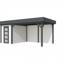 Tuinhuis Kiekendief 200 x 300 cm met Luifel 400 cm, wit/antraciet gespoten.