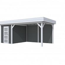 Tuinhuis Kiekendief 200 x 300 cm met Luifel 400 cm, antraciet/lichtgrijs gespoten.