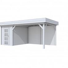 Tuinhuis Kiekendief 200 x 300 cm met Luifel 400 cm, lichtgrijs gespoten.