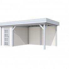 Tuinhuis Kiekendief 200 x 300 cm met Luifel 400 cm, wit/lichtgrijs gespoten.
