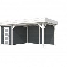 Tuinhuis Kiekendief 200 x 300 cm met Luifel 400 cm, antraciet/wit gespoten.