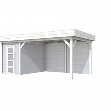 Tuinhuis Kiekendief 200 x 300 cm met Luifel 400 cm, lichtgrijs/wit gespoten.