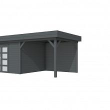 Tuinhuis Parelhoen 400 x 300 cm met Luifel 300 cm, antraciet gespoten.