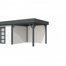 Tuinhuis Parelhoen 400 x 300 cm met Luifel 300 cm, wit/antraciet gespoten.