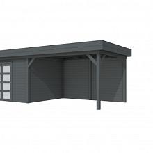 Tuinhuis Parelhoen 400 x 300 cm met Luifel 400 cm, antraciet gespoten.