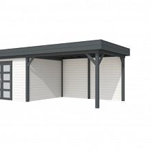 Tuinhuis Parelhoen 400 x 300 cm met Luifel 400 cm, wit/antraciet gespoten.