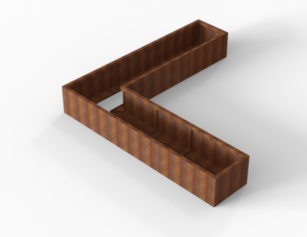 Bloembak Module+ Corten L-vorm 60x270x270x42cm