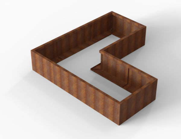 Bloembak Module+ Corten L-vorm 90x210x210x42cm