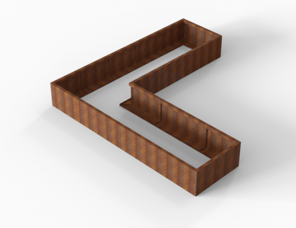 Bloembak Module+ Corten L-vorm 90x300x300x42cm
