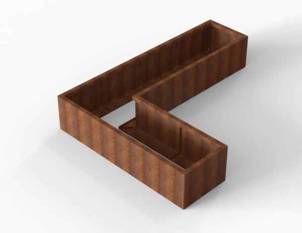 Bloembak Module+ Corten L-vorm 60x240x180x42cm