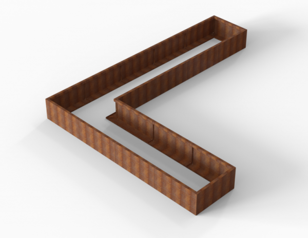Bloembak Module+ Corten L-vorm 90x450x360x42cm