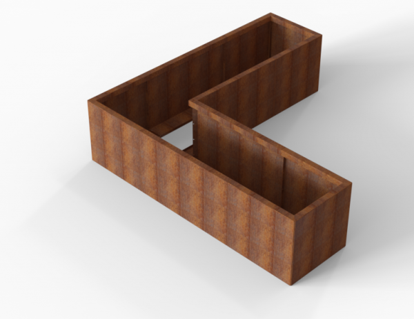 Bloembak Module+ Corten L-vorm 60x210x210x56cm