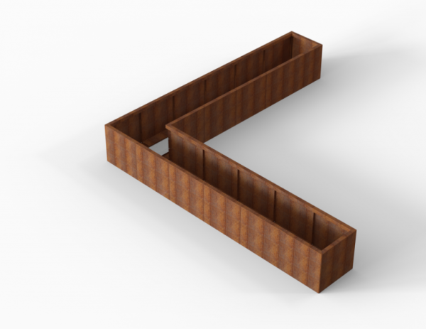 Bloembak Module+ Corten L-vorm 60x360x360x56cm