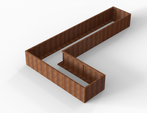 Bloembak Module+ Corten L-vorm 90x450x270x56cm
