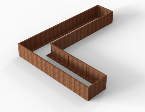 Bloembak Module+ Corten L-vorm 90x450x360x56cm